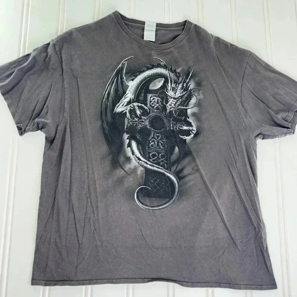 Vintage Dragon Cross Rock Band Tee 2XL Goth grunge Gray 90s Y2K Delta Pro Weight